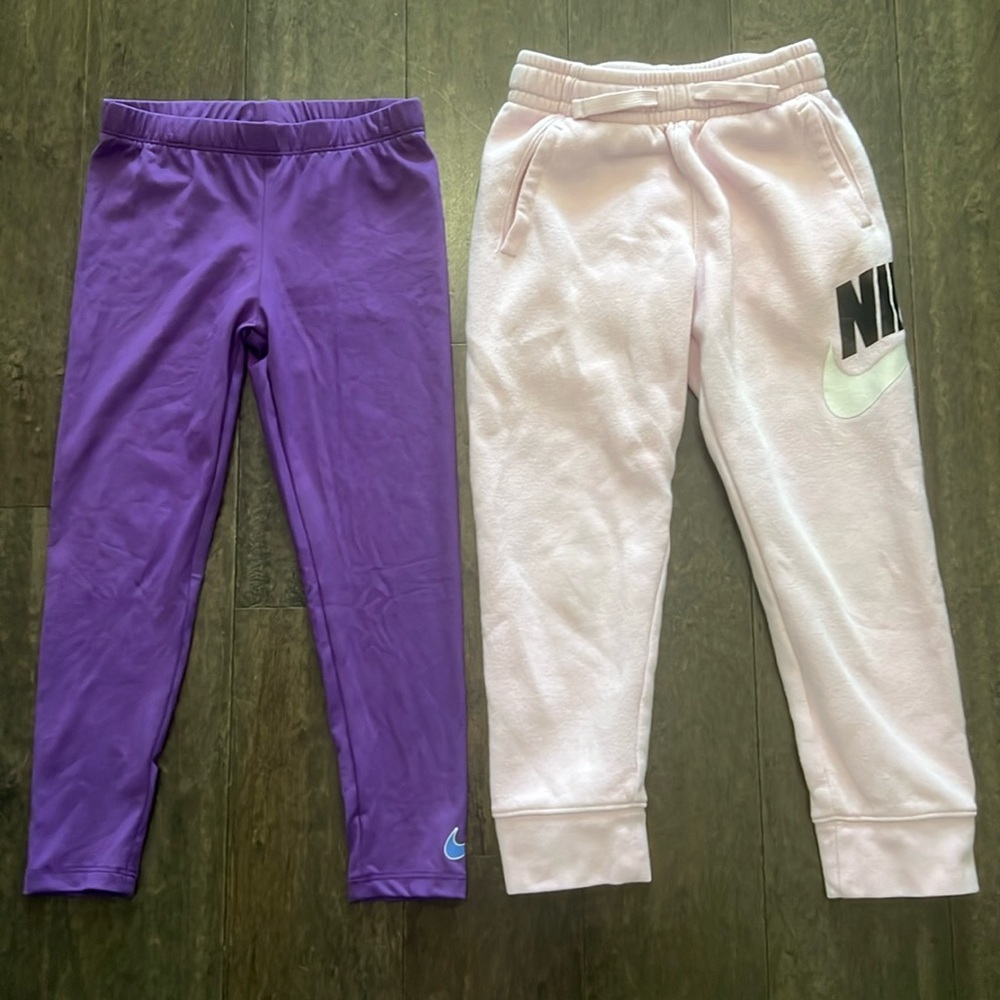 Nike girls pants sweatpants leggings pink purple dri fit leggings 6